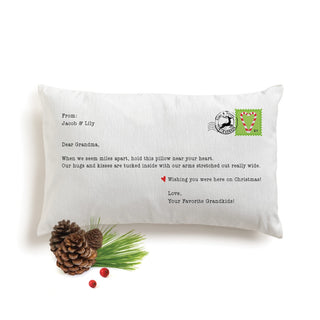 Hugs from Us Holiday Postcard Lumbar Throw Pillow