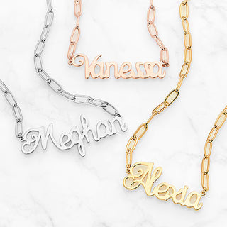 Fancy Script Name Paperclip Chain Necklace