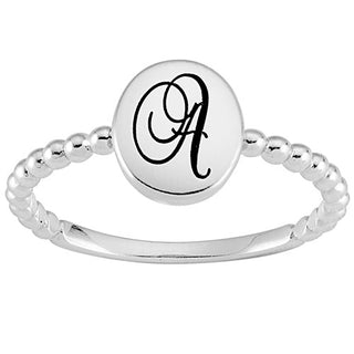 Sterling Silver Engraved Script Initial Beaded Ring