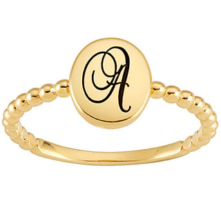 14K Gold over Sterling Engraved Script Initial Beaded Ring