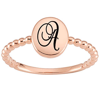 14K Rose Gold over Sterling Engraved Script Initial Beaded Ring