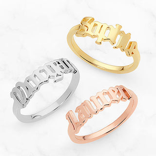 14K Rose Gold Plated New Old English Cutout Name Ring