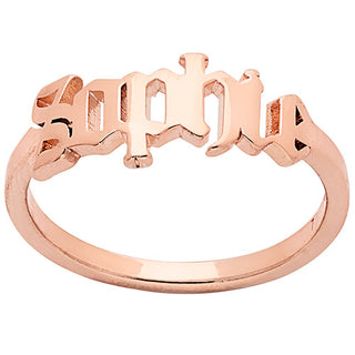 14K Rose Gold Plated New Old English Cutout Name Ring