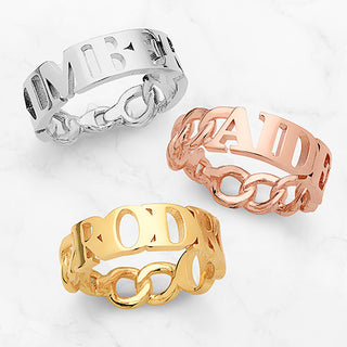 14K Gold Plated Frozen Chain Name Ring