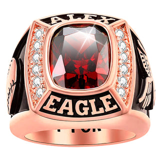 Men's 14K Rose Gold Plated Traditional CZ Square Birthstone Class Ring