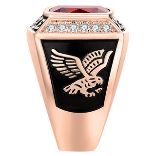 Men's 14K Rose Gold Plated Traditional CZ Square Birthstone Class Ring