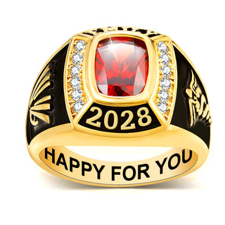 Women's 14K Gold Plated Traditional CZ Square Birthstone Class Ring