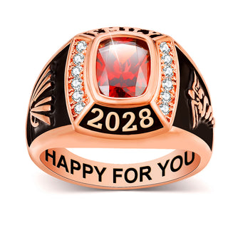 Women's 14K Rose Gold Plated Traditional CZ Square Birthstone Class Ring