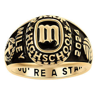 Women's 14K Gold Plated Old English Initial Traditional Class Ring