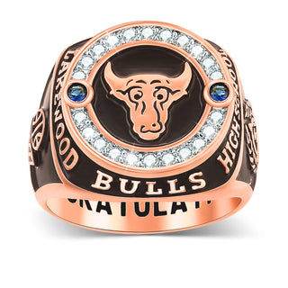 Men's 14K Rose Gold Plated CZ Multiple Graphics Traditional Birthstone Class Ring