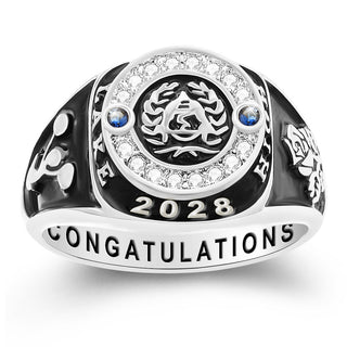 Women's CZ Multiple Graphics Traditional Birthstone Class Ring