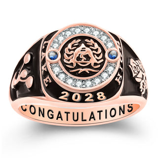 Women's 14K Rose Gold Plated CZ Multiple Graphics Traditional Birthstone Class Ring