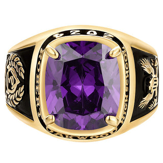 Men's 14K Gold Plated Traditional Prong station Birthstone Class Ring