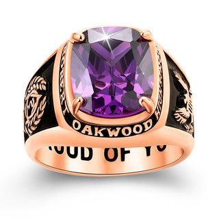 Men's 14K Rose Gold Plated Traditional Prong station Birthstone Class Ring