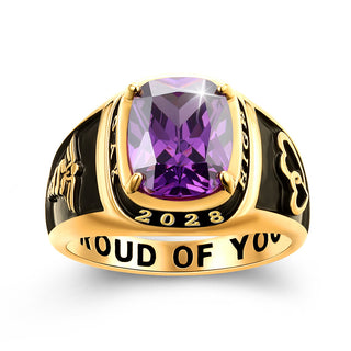 Women's 14K Gold Plated Traditional Prong station Birthstone Class Ring