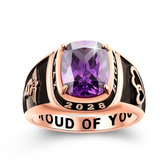 Women's 14K Rose Gold Plated Traditional Prong station Birthstone Class Ring