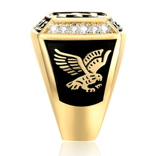 Men's 14K Gold Plated Initial Traditional CZ Square Birthstone Class Ring