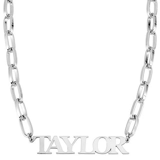 Silver Plated Cutout Name Thick Paper Clip Necklace