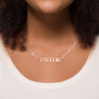 Silver Plated Cutout Name Thick Paper Clip Necklace