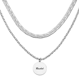 Personalized Layered Herringbone Necklace with pendant
