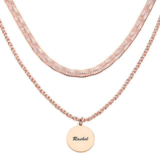 Personalized Layered Herringbone Necklace with pendant