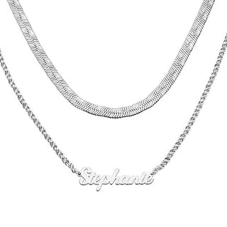 Personalized Layered Herringbone Name Necklace