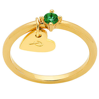 14k Gold Plated Dainty Heart Charm Ring with Birthstone
