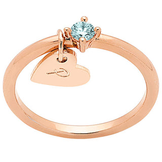 14k Rose Gold Plated Dainty Heart Charm Ring with Birthstone