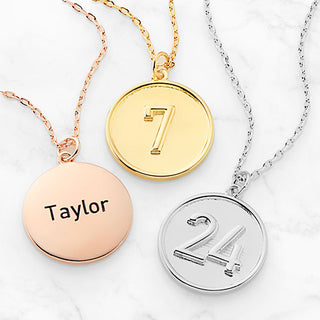 Embossed Numbers with Engraving Disc Necklace