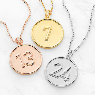 Embossed Numbers with Engraving Disc Necklace