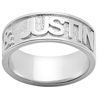 Silver Plated Embossed Double Name Band Ring
