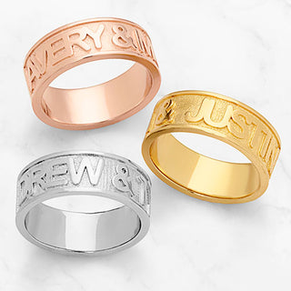 14K Rose Gold Plated Embossed Double Name Band Ring