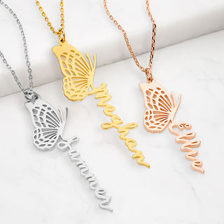 Script Name with Filigree Butterfly Necklace