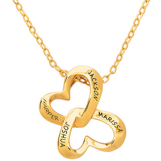 Personalized Engraved Double Heart Butterfly Necklace