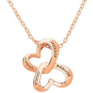 Personalized Engraved Double Heart Butterfly Necklace