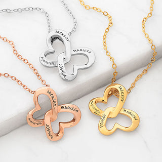 Personalized Engraved Double Heart Butterfly Necklace
