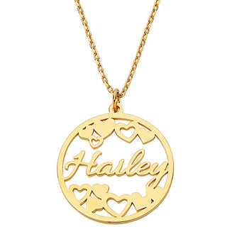 Cutout Name and Hearts Disc Necklace