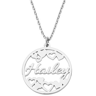 Cutout Name and Hearts Disc Necklace