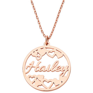 Cutout Name and Hearts Disc Necklace