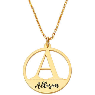 Initial and Engraved Name Disc Necklace