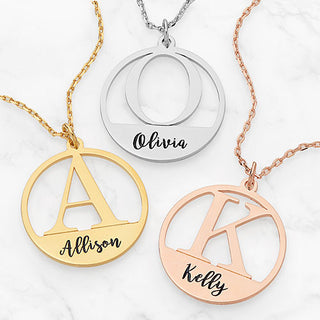 Initial and Engraved Name Disc Necklace