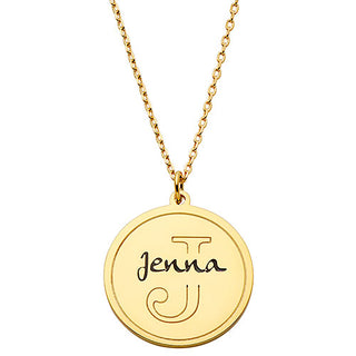 Etched Initial Engraved Name Disc Necklace