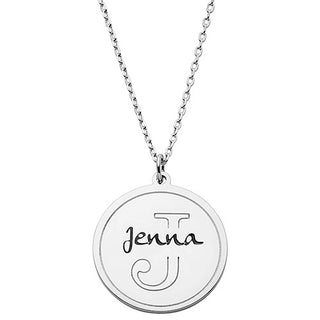 Etched Initial Engraved Name Disc Necklace