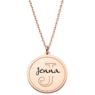 Etched Initial Engraved Name Disc Necklace