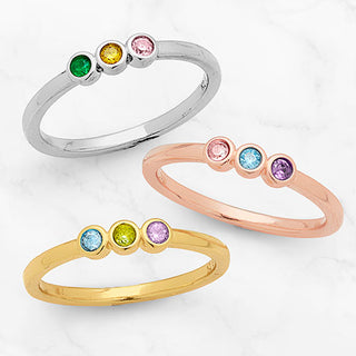 14K Rose Gold Plated Petite Three Birthstone Ring