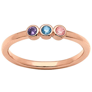 14K Rose Gold Plated Petite Three Birthstone Ring