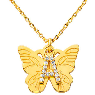 Plated CZ Initial Butterfly Necklace