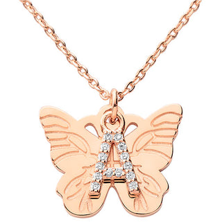 Plated CZ Initial Butterfly Necklace