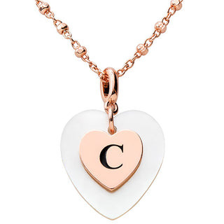 White Pearl Heart Initial Necklace