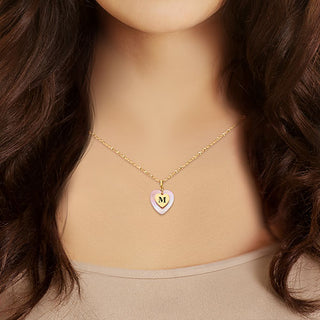 Pink Pearl Heart Initial Necklace